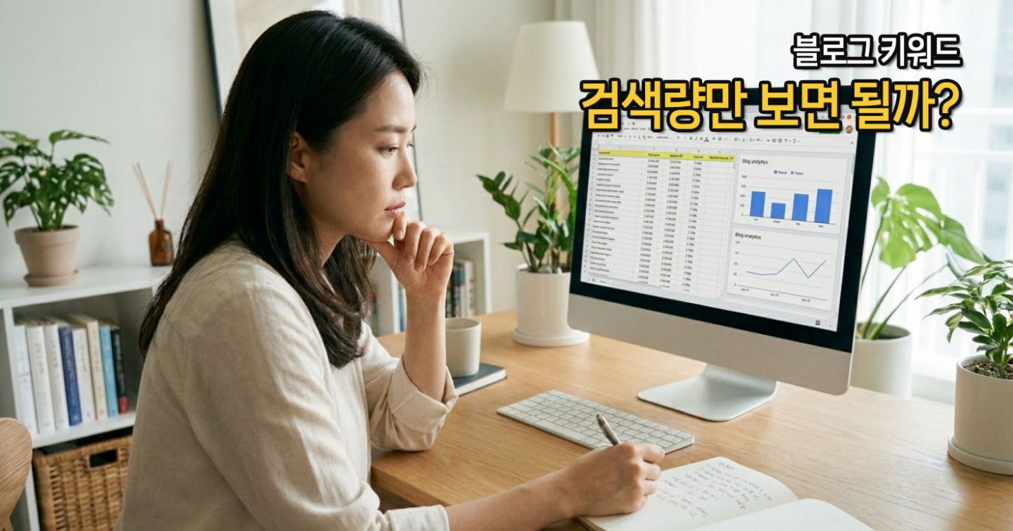 블로그 키워드 검색량을 확인하며 키워드를 고르는 모습
