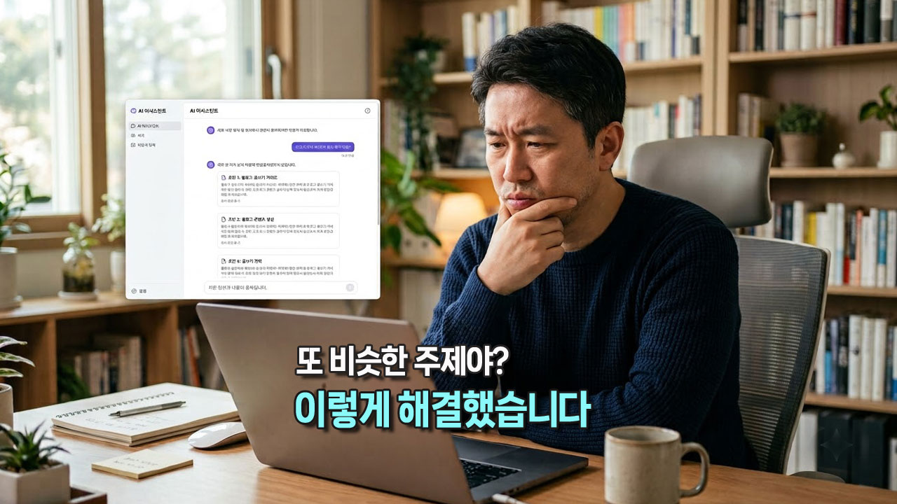 AI가 비슷한 블로그 주제를 반복 추천해 고민하는 모습