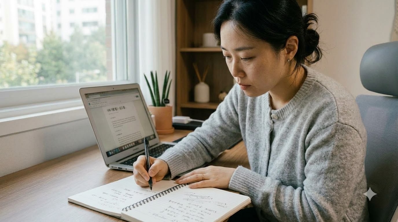 블로그 글을 쓰기 전 주제와 내용을 정리하는 모습