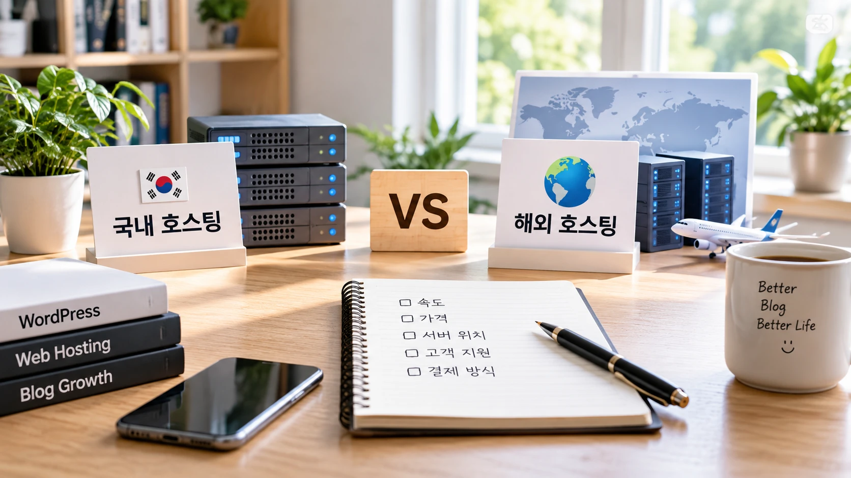 국내 호스팅과 해외 호스팅의 차이를 비교하는 모습