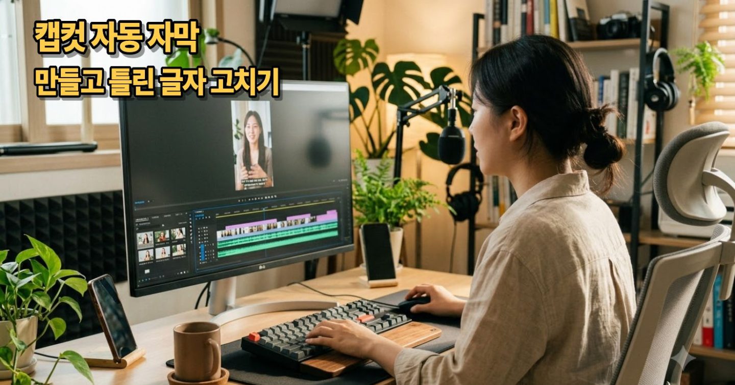 PC에서 세로 영상의 자막을 편집하는 콘텐츠 제작자