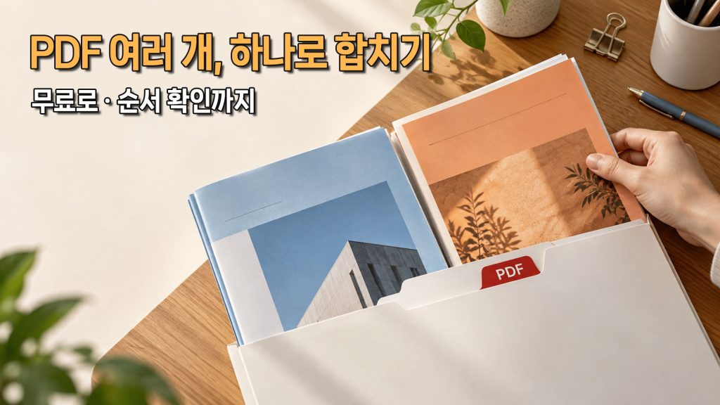 파란 소개서와 주황색 견적서를 PDF 폴더 하나에 모으는 상황을 표현한 AI 연출 이미지