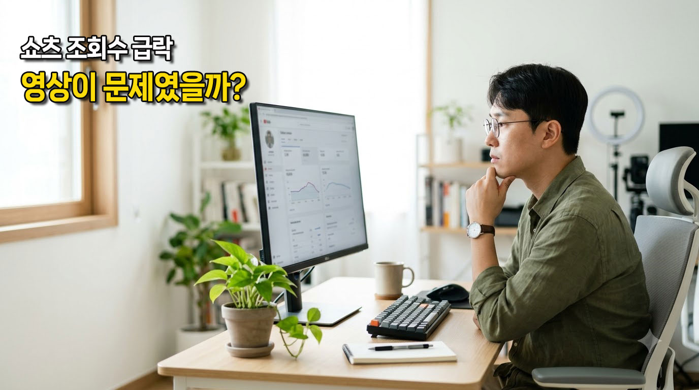 유튜브 쇼츠 조회수 하락 원인을 확인하기 위해 영상 데이터를 분석하는 모습